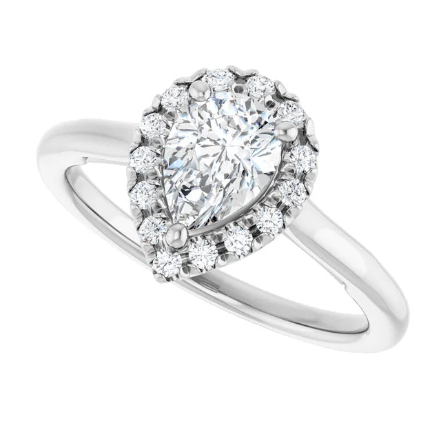 14K White Gold 0.87 CTW Pear Halo Diamond Engagement Ring