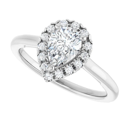 14K White Gold 0.87 CTW Pear Halo Diamond Engagement Ring
