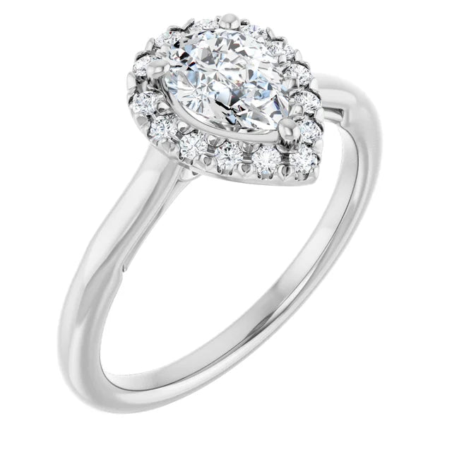 14K White Gold 0.87 CTW Pear Halo Diamond Engagement Ring