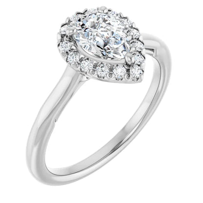 14K White Gold 0.87 CTW Pear Halo Diamond Engagement Ring