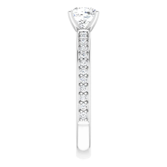 14K White Gold 0.88 CTW Cushion Cut Pavé Diamond Engagement Ring-diamondnetjewellery