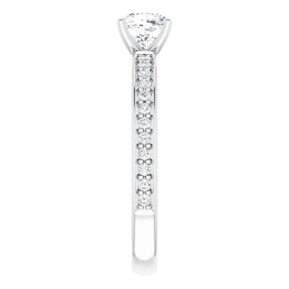 14K White Gold 0.88 CTW Cushion Cut Pavé Diamond Engagement Ring-diamondnetjewellery
