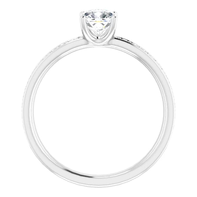 14K White Gold 0.88 CTW Cushion Cut Pavé Diamond Engagement Ring-diamondnetjewellery