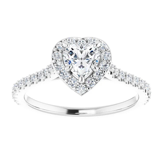 14K White Gold 0.90 CTW Heart Halo Diamond Engagement Ring