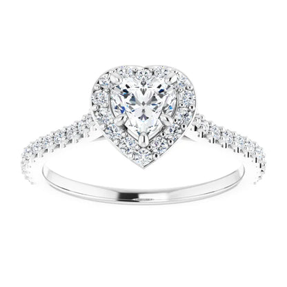 14K White Gold 0.90 CTW Heart Halo Diamond Engagement Ring