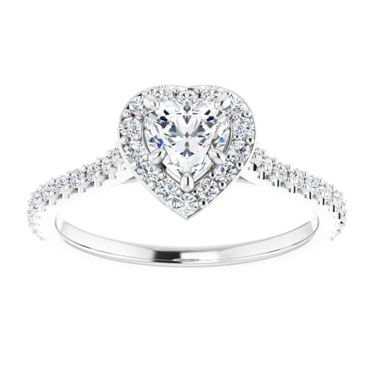 14K White Gold 0.90 CTW Heart Halo Diamond Engagement Ring