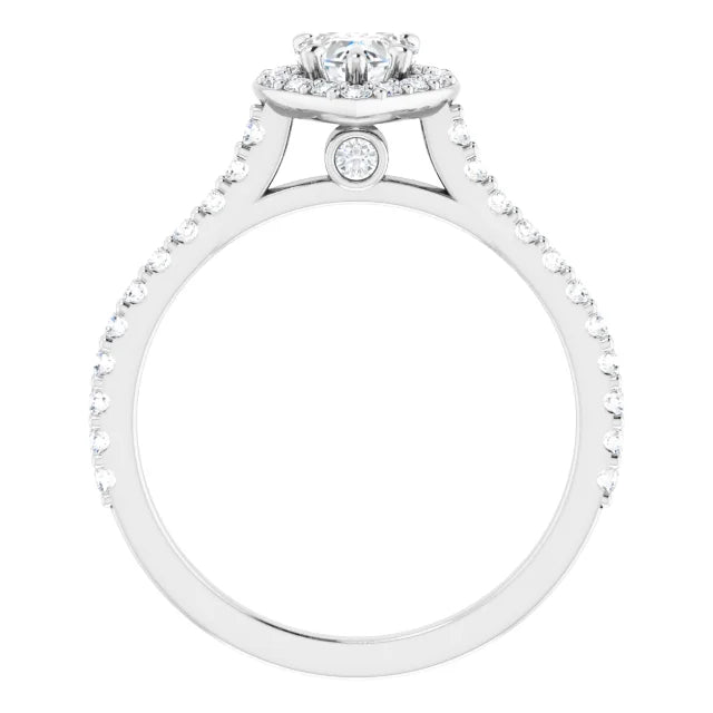 14K White Gold 0.90 CTW Heart Halo Diamond Engagement Ring