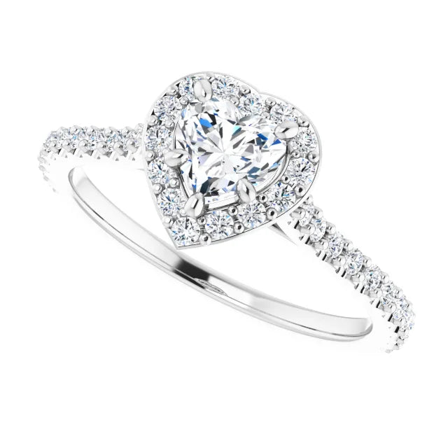14K White Gold 0.90 CTW Heart Halo Diamond Engagement Ring