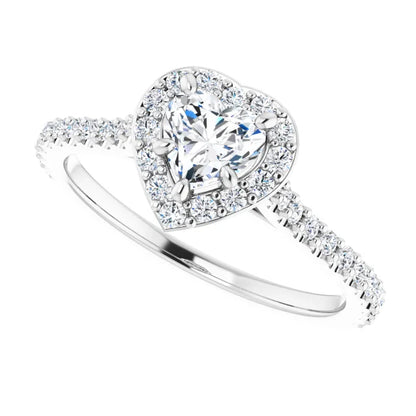 14K White Gold 0.90 CTW Heart Halo Diamond Engagement Ring