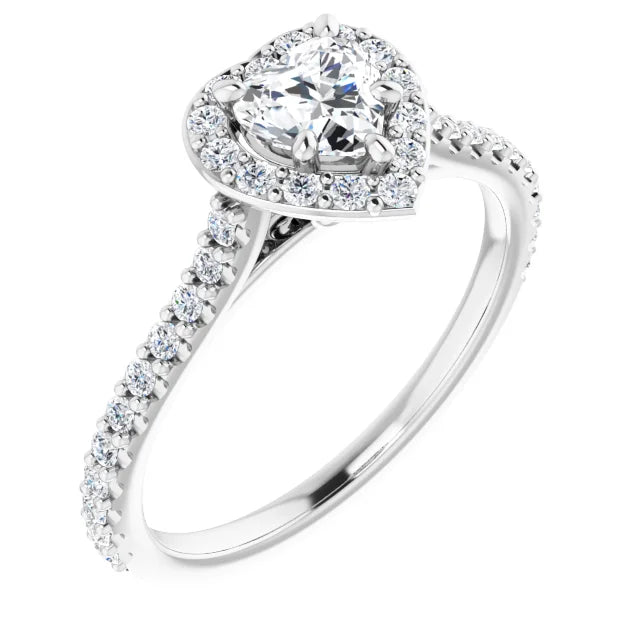 14K White Gold 0.90 CTW Heart Halo Diamond Engagement Ring