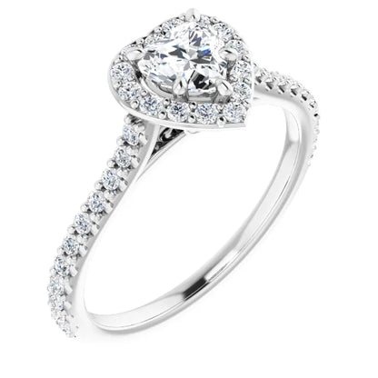14K White Gold 0.90 CTW Heart Halo Diamond Engagement Ring