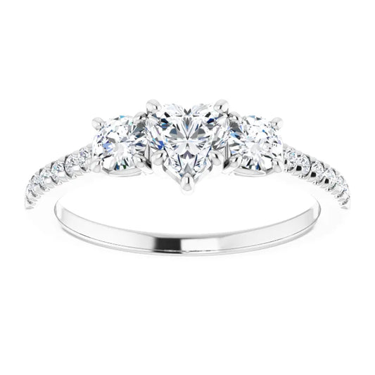 14K White Gold 0.90 CTW Heart Three-Stone Diamond Engagement Ring