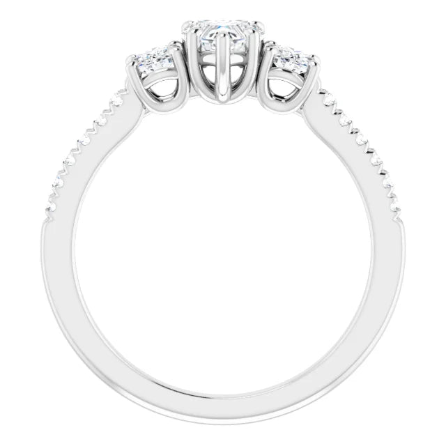 14K White Gold 0.90 CTW Heart Three-Stone Diamond Engagement Ring