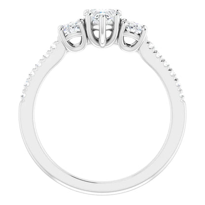 14K White Gold 0.90 CTW Heart Three-Stone Diamond Engagement Ring