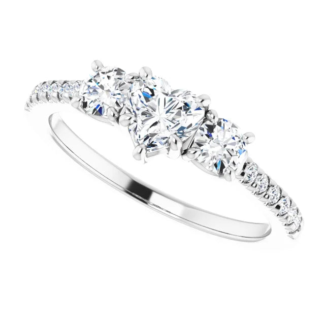 14K White Gold 0.90 CTW Heart Three-Stone Diamond Engagement Ring