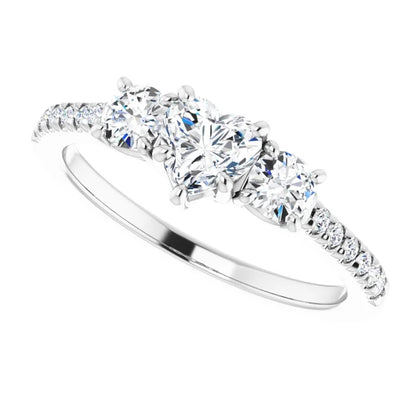 14K White Gold 0.90 CTW Heart Three-Stone Diamond Engagement Ring