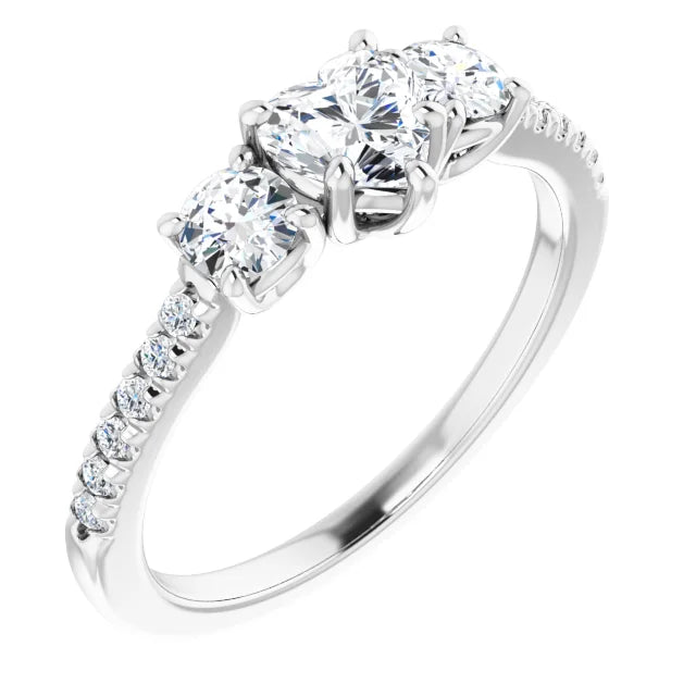 14K White Gold 0.90 CTW Heart Three-Stone Diamond Engagement Ring
