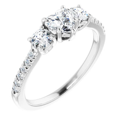 14K White Gold 0.90 CTW Heart Three-Stone Diamond Engagement Ring