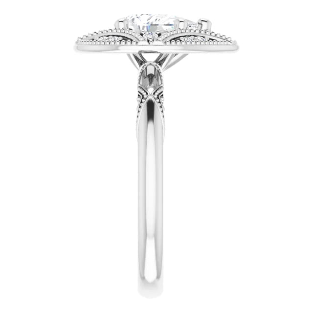 14K White Gold 0.90 CTW Pear Vintage Halo Filigree Lab Grown Diamond Engagement Ring