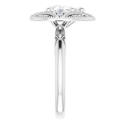 14K White Gold 0.90 CTW Pear Vintage Halo Filigree Lab Grown Diamond Engagement Ring