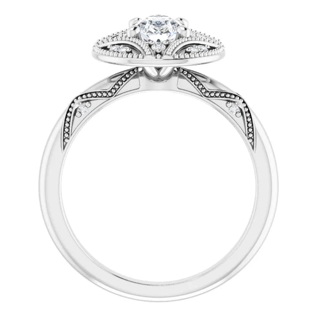 14K White Gold 0.90 CTW Pear Vintage Halo Filigree Lab Grown Diamond Engagement Ring