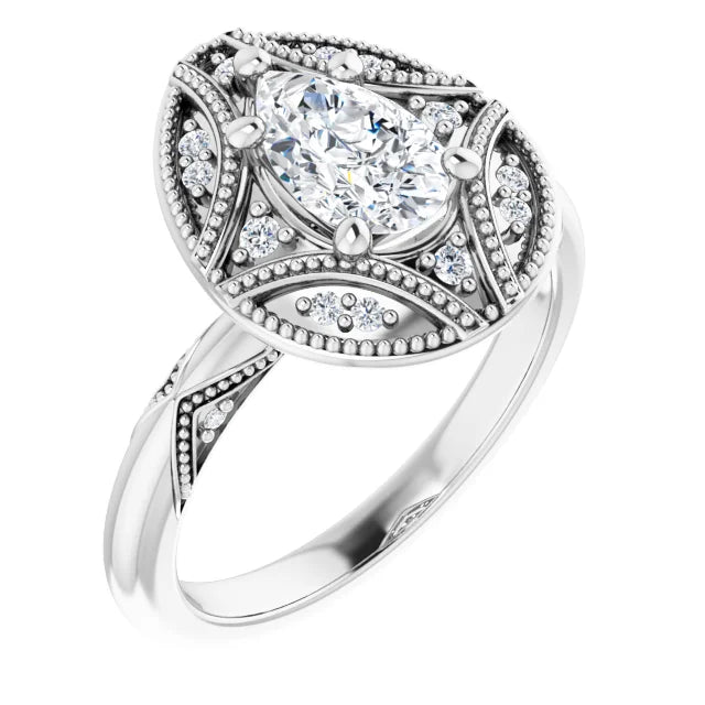 14K White Gold 0.90 CTW Pear Vintage Halo Filigree Lab Grown Diamond Engagement Ring