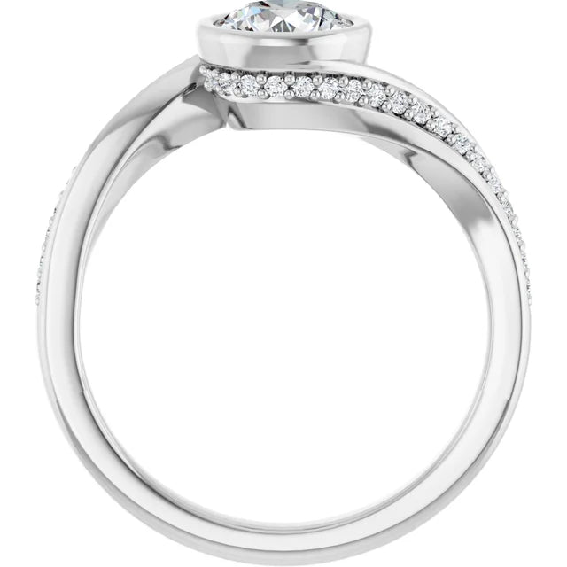 14K White Gold 2.95 CTW Round Bezel Twisted Pavé Diamond Engagement Ring
