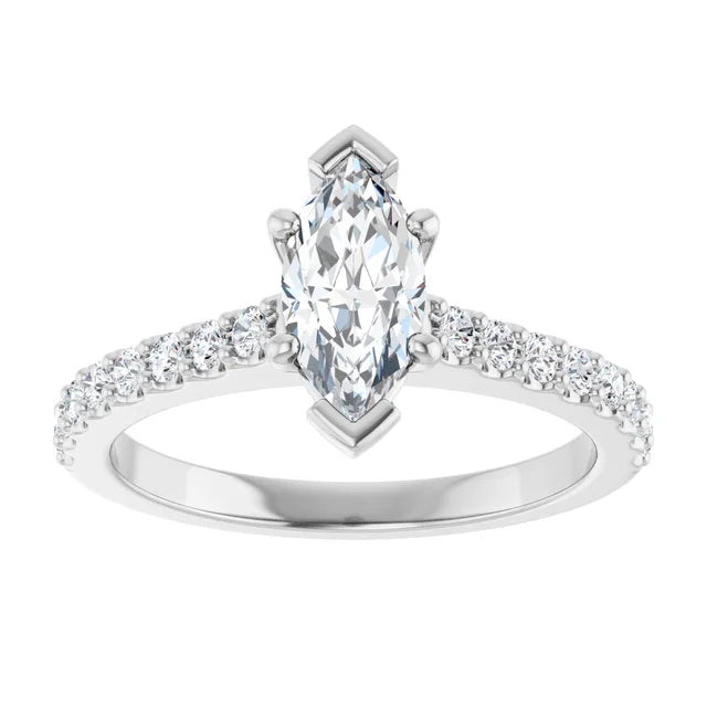 14K White Gold 0.91 CTW Marquise Pavé Lab Grown Diamond Engagement Ring