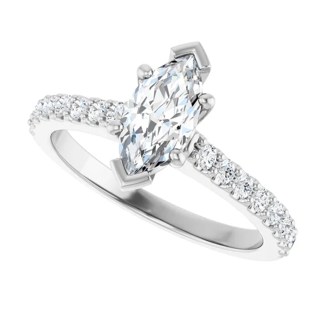 14K White Gold 0.91 CTW Marquise Pavé Lab Grown Diamond Engagement Ring