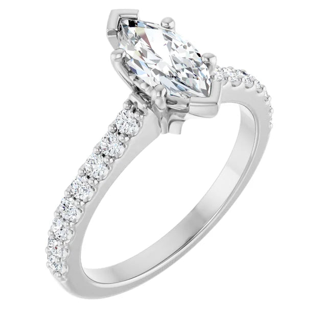 14K White Gold 0.91 CTW Marquise Pavé Lab Grown Diamond Engagement Ring