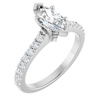 14K White Gold 0.91 CTW Marquise Pavé Lab Grown Diamond Engagement Ring