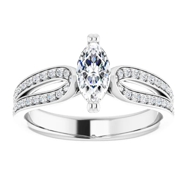 14K White Gold 0.91 CTW Marquise Split Shank Pavé Lab Grown Diamond Engagement Ring