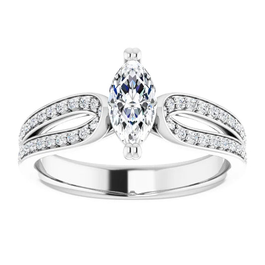 14K White Gold 0.91 CTW Marquise Split Shank Pavé Lab Grown Diamond Engagement Ring