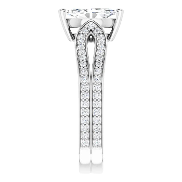 14K White Gold 0.91 CTW Marquise Split Shank Pavé Lab Grown Diamond Engagement Ring
