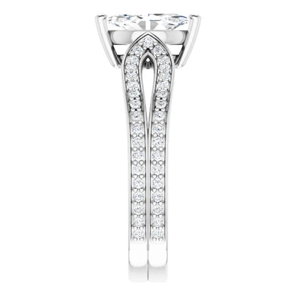 14K White Gold 0.91 CTW Marquise Split Shank Pavé Lab Grown Diamond Engagement Ring