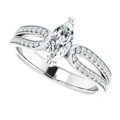 14K White Gold 0.91 CTW Marquise Split Shank Pavé Lab Grown Diamond Engagement Ring