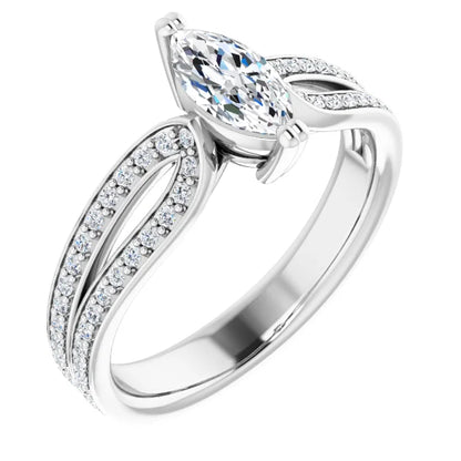 14K White Gold 0.91 CTW Marquise Split Shank Pavé Lab Grown Diamond Engagement Ring