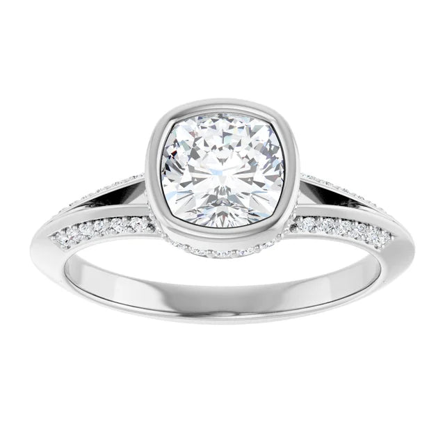 14K White Gold 0.94 CTW Cushion Bezel Hidden Halo Diamond Engagement Ring