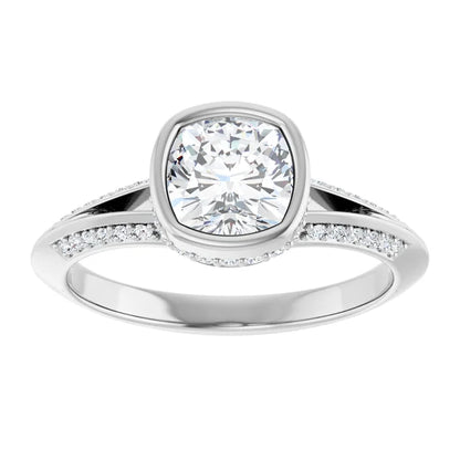 14K White Gold 0.94 CTW Cushion Bezel Hidden Halo Diamond Engagement Ring
