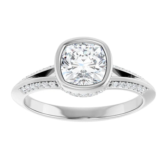 14K White Gold 0.94 CTW Cushion Bezel Hidden Halo Diamond Engagement Ring
