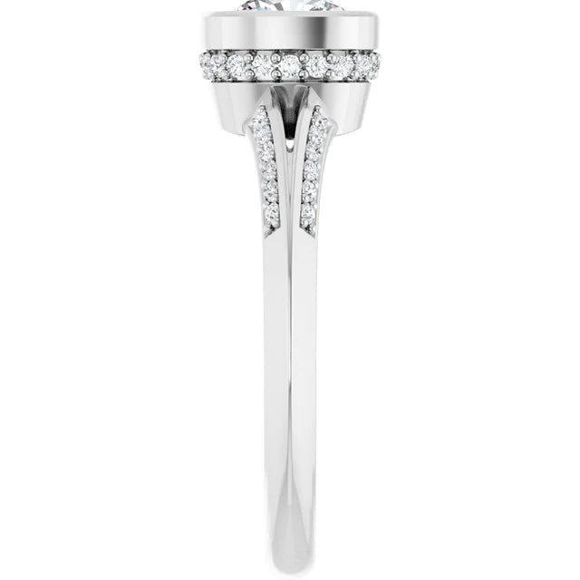 14K White Gold 0.94 CTW Cushion Bezel Hidden Halo Diamond Engagement Ring