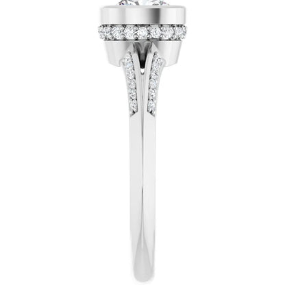 14K White Gold 0.94 CTW Cushion Bezel Hidden Halo Diamond Engagement Ring