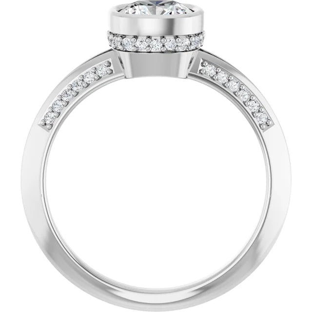 14K White Gold 0.94 CTW Cushion Bezel Hidden Halo Diamond Engagement Ring