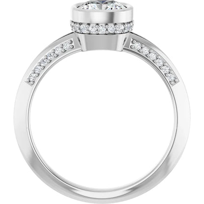 14K White Gold 0.94 CTW Cushion Bezel Hidden Halo Diamond Engagement Ring