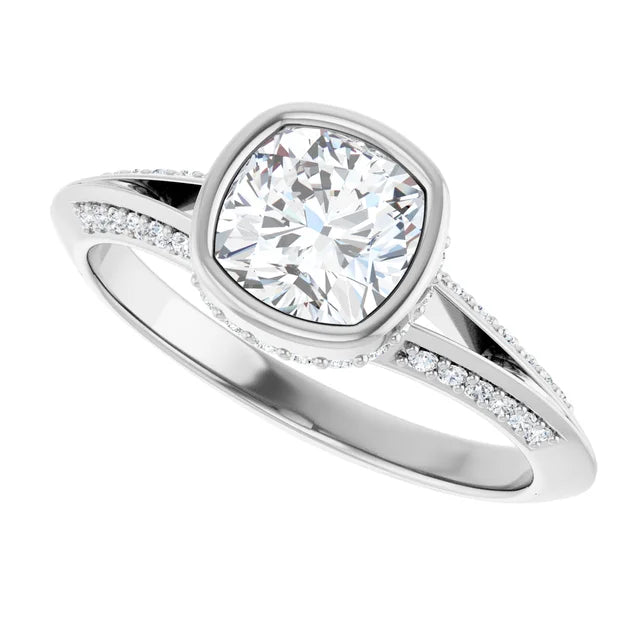 14K White Gold 0.94 CTW Cushion Bezel Hidden Halo Diamond Engagement Ring