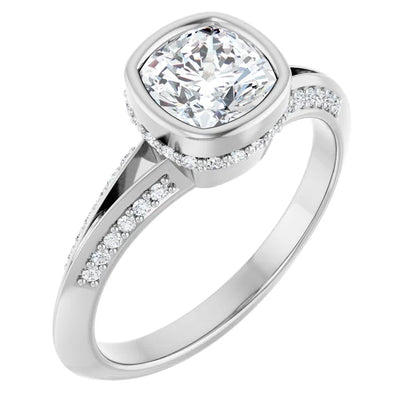 14K White Gold 0.94 CTW Cushion Bezel Hidden Halo Diamond Engagement Ring