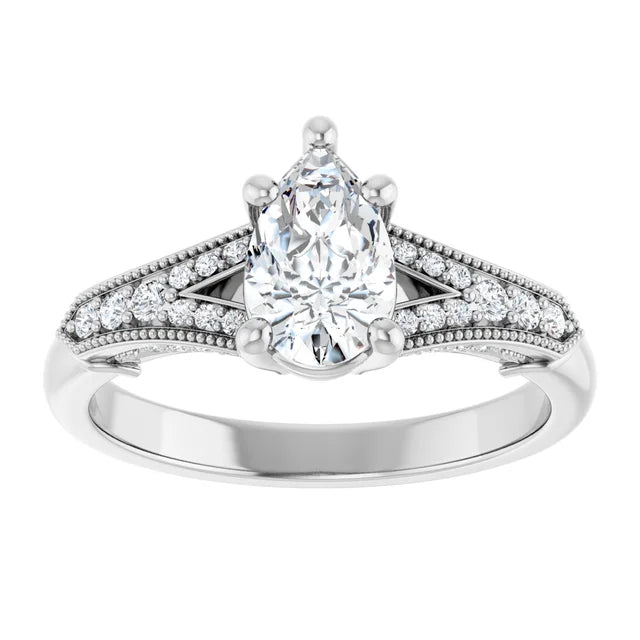 14K White Gold 0.94 CTW Pear Pavé Milgrain Lab Grown Diamond Engagement Ring