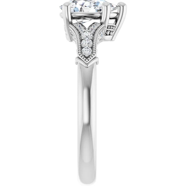 14K White Gold 0.94 CTW Pear Pavé Milgrain Lab Grown Diamond Engagement Ring