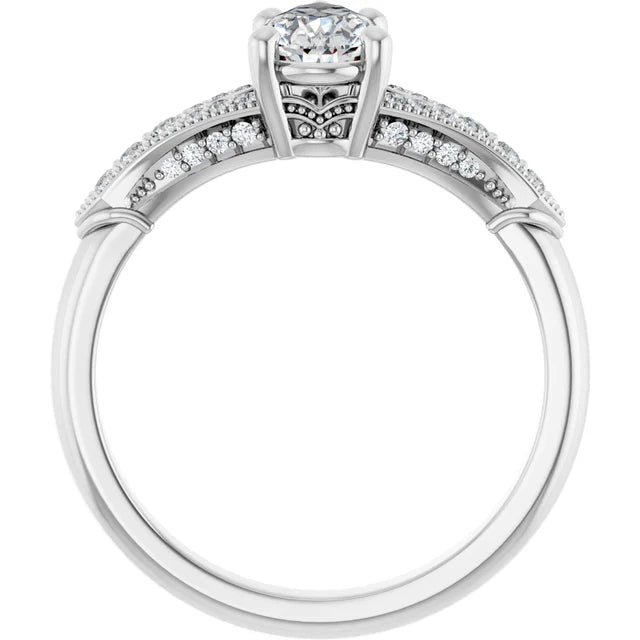 14K White Gold 0.94 CTW Pear Pavé Milgrain Lab Grown Diamond Engagement Ring