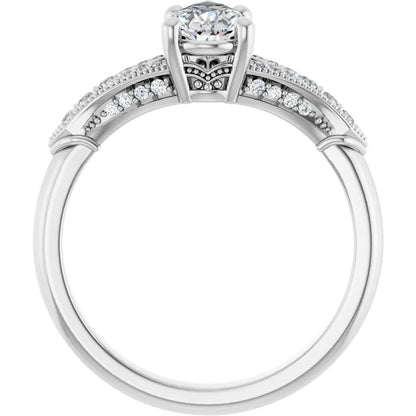 14K White Gold 0.94 CTW Pear Pavé Milgrain Lab Grown Diamond Engagement Ring